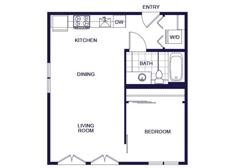 Floor plan for 1 bed, 1 bath, 538 sqft